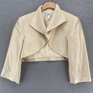 Talbots Blazer Womens 6 Petite Cream Silk Blend Cropped Shrug Embellished Sleeve